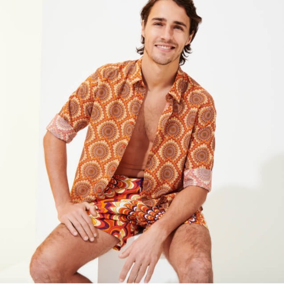 Vilebrequin Unisex Cotton Voile Summer Shirt 1975 RosacesSMALL unisex